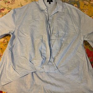 THEORY Anthropologie Blue Faux Wrap Blouse Woman's L